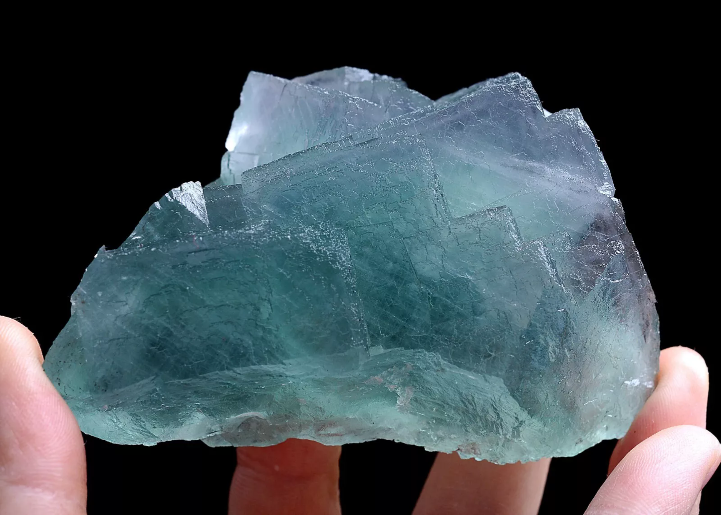 297gNatural Phantom Window Green Purple Cubic Fluorite CLUSTER Mineral Specimen