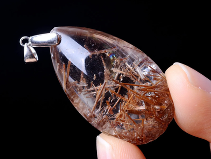 62.60ct Natural Gold Rutilated Quartz Hair Crystal Cure Powerful Pendant Silver