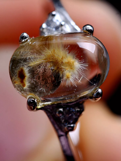 2g Natural Gold Hair Rutilated Quartz Beads Wealth Woman Adjustable Ring