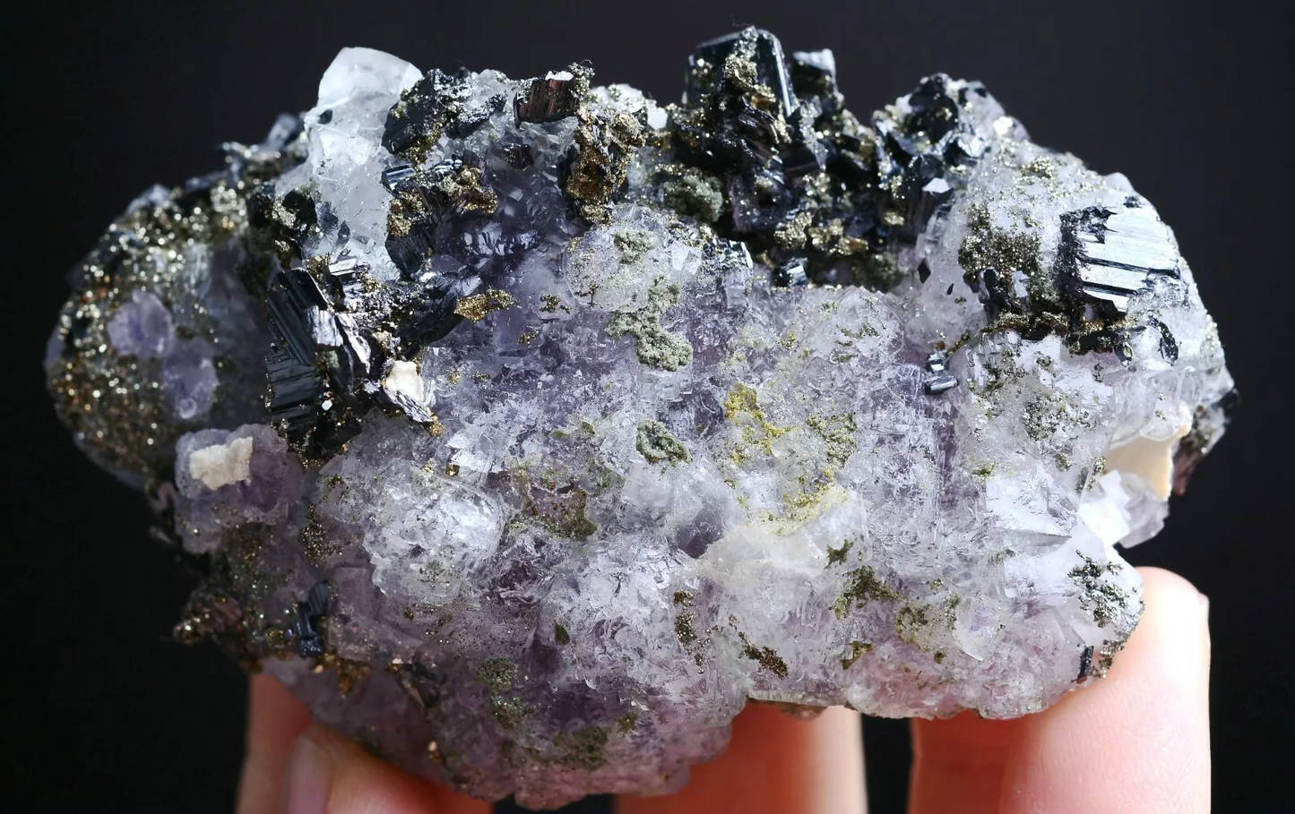 148gNatura Purple FLUORITE Wolframite Pyrite Calcite Mineral SpecimenYaogangxian