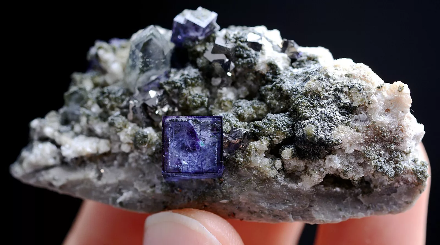 35gNatural Purple Fluorite & Crystal Arsenopyrite Mineral Specimen/ Yaogangxian