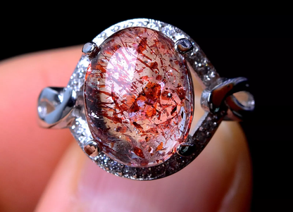 15.50ct Natural Gem Red Super Seven Quartz Lepidocrocite Women Ring Adjustable