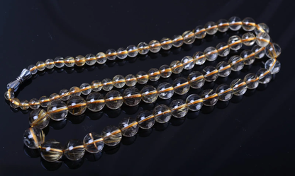 4-9.5mm Beauty Natural Rare Gold Rutilated Quartz Crystal Beads Necklace