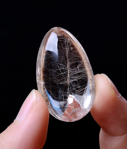 13.84g Natural Clear Gold Rutilated "Stone Inside Stone"Quartz Crystal Pendant