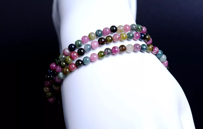 4.5mm Natural Brazil Colorful Tourmaline Crystal Clear Beads Woman Bracelet