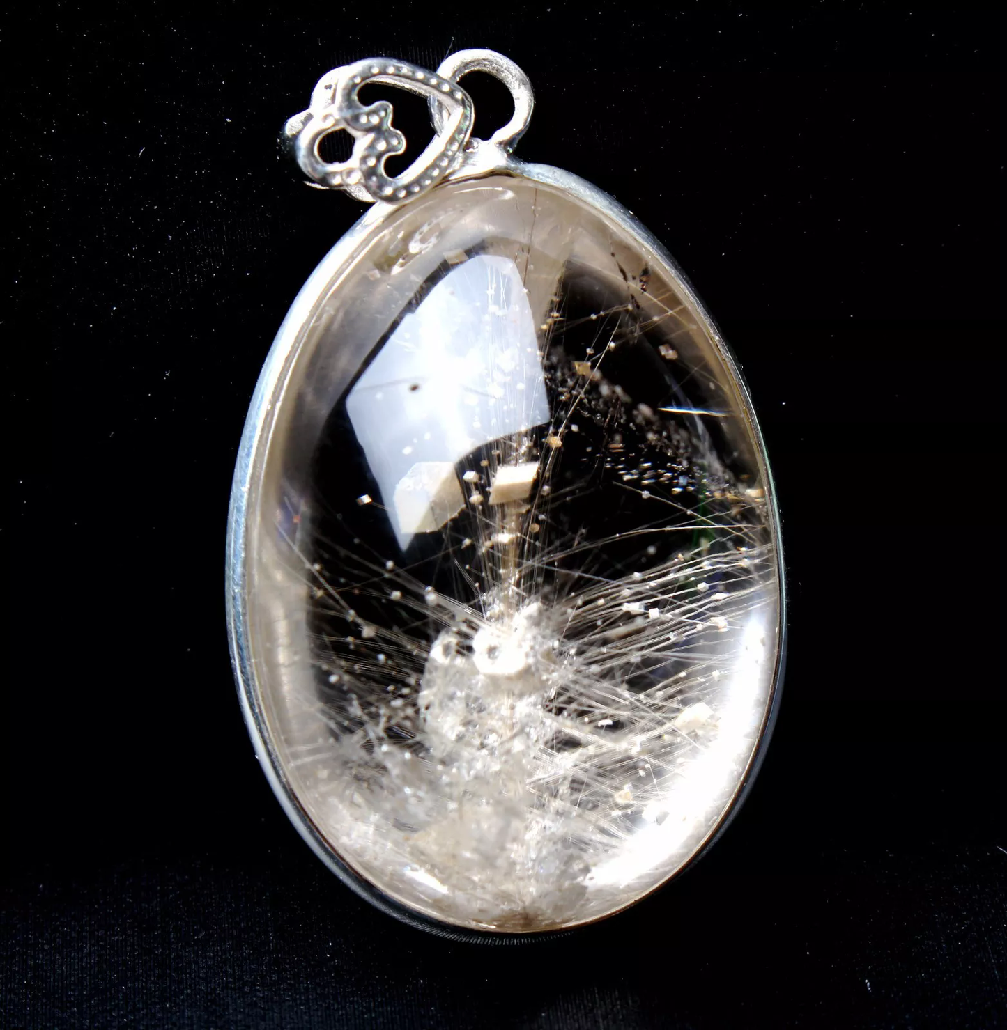 14.5g Rare Natural Gold Rutilated Quartz Crystal Calcite Silver Inlaid Pendant