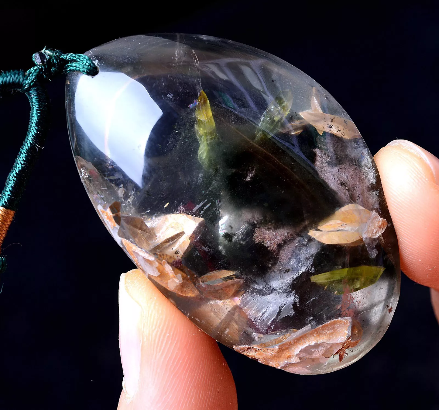 42g RARE NATURAL Clear Mica & Green Ghost Phantom Quartz Crystal Gem Pendant