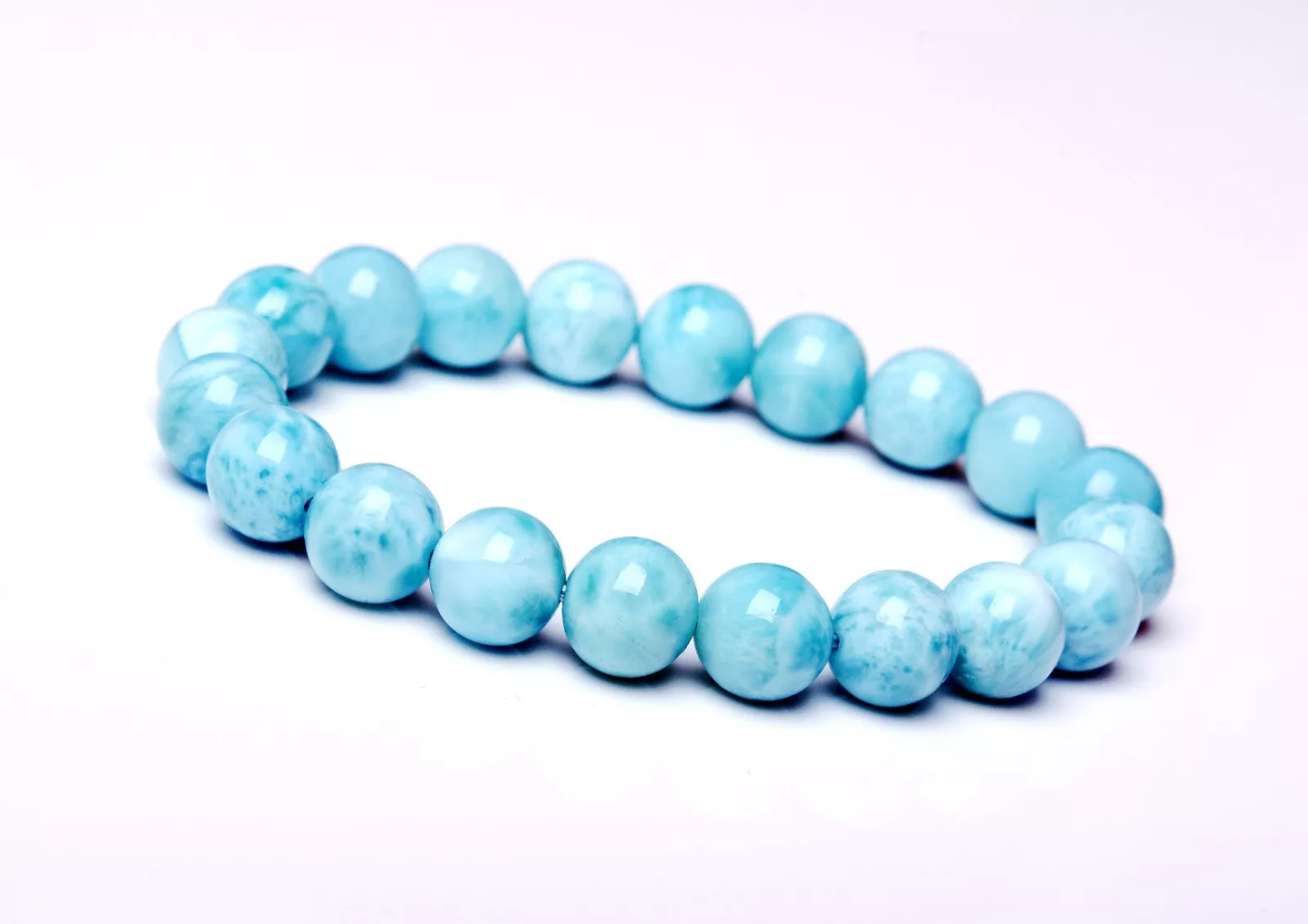 9.5mm BEAUTIFUL ATURAL BLUE LARIMAR GEM GRADE WATER PATTERN BEADS BRACELET