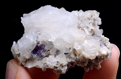 18g NATURAL RARE PURPLE FLUORITE&LADDER-LIKE CALCITE SYMBIOTIC MINERAL  SAMPLES