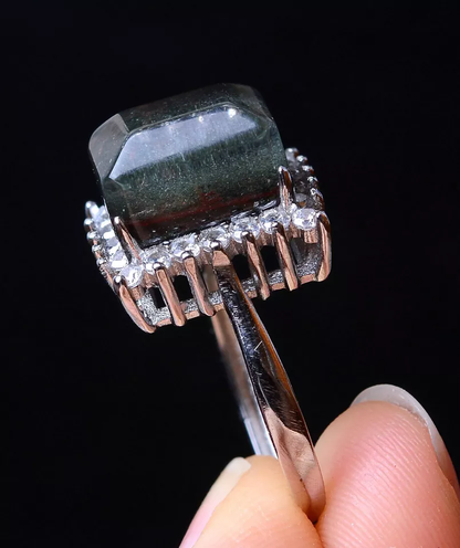 22.46CT Rare Natural Green Ghost Crystal Healing Wealth Adjustable Madam Ring