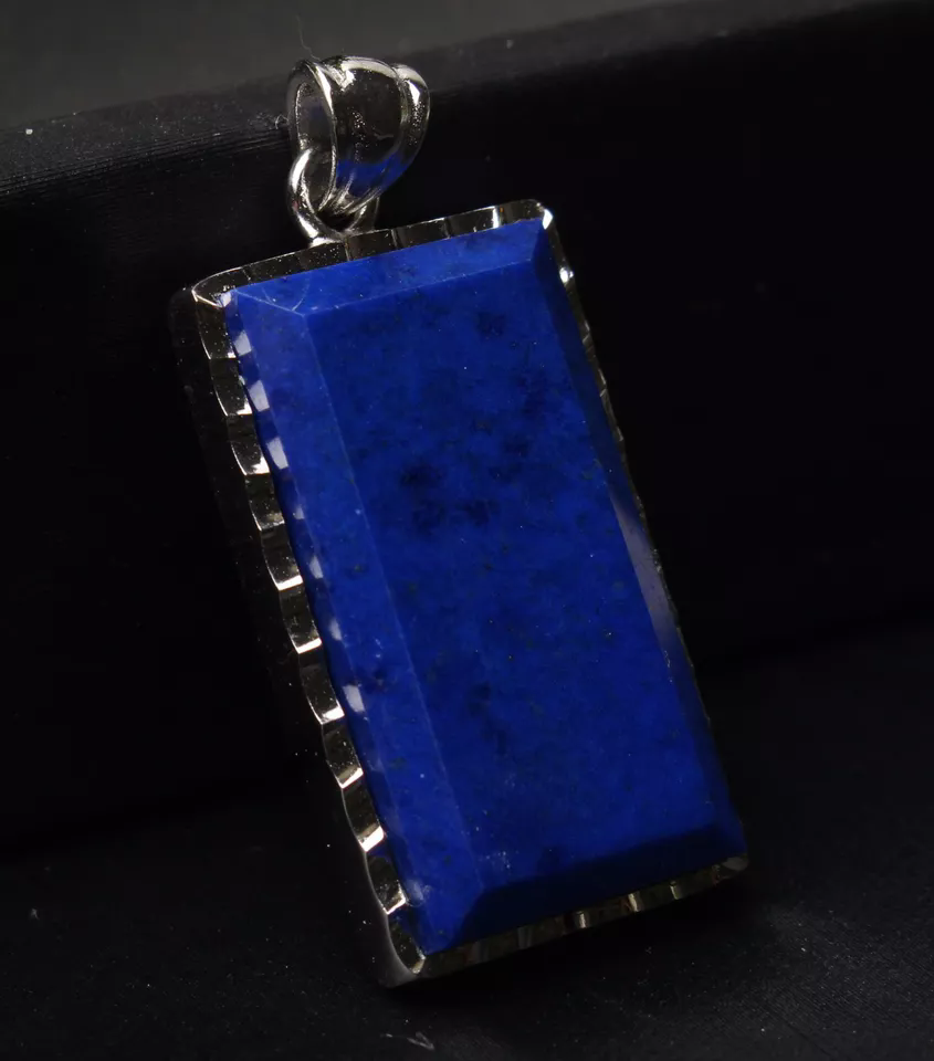 6.4g Natural Royal Blue Lapis Lazuli Gems Rectangle Silver Plated Pendant