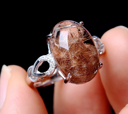 21.75ct Natural Gold Rutilated Quartz Crystal Sunflower Rutilated Crystal Ring