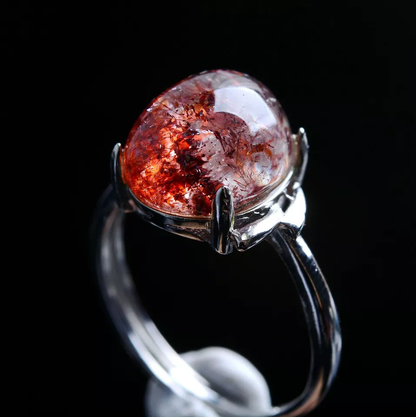 3g Natural Red Super Seven Quartz Lepidocrocite Ring Silver  Adjustable mineral