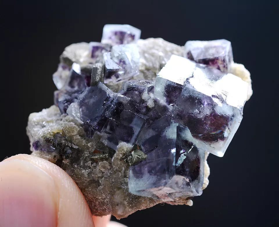 9.70g Natural Phantom Purple FLUORITE Pyrite Mineral Specimen/Inner Mongolia