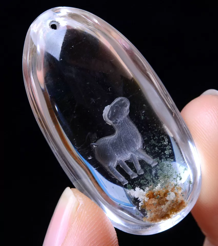 61.60ct Carving Animal Sheep Natural Inner Scene Ghost Quartz Crystal  Pendant