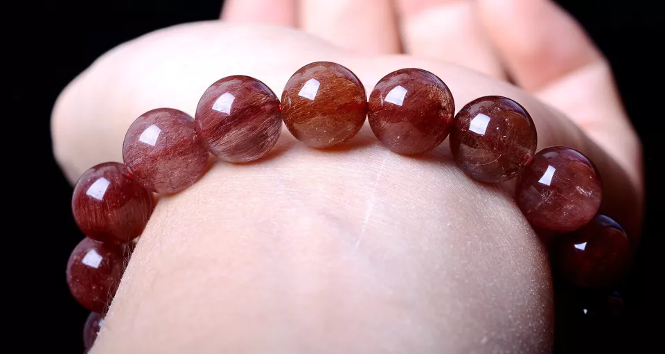 11mm Natural Gold Red Rutilated Quartz Crystal Woman Cure Powerful Bracelet