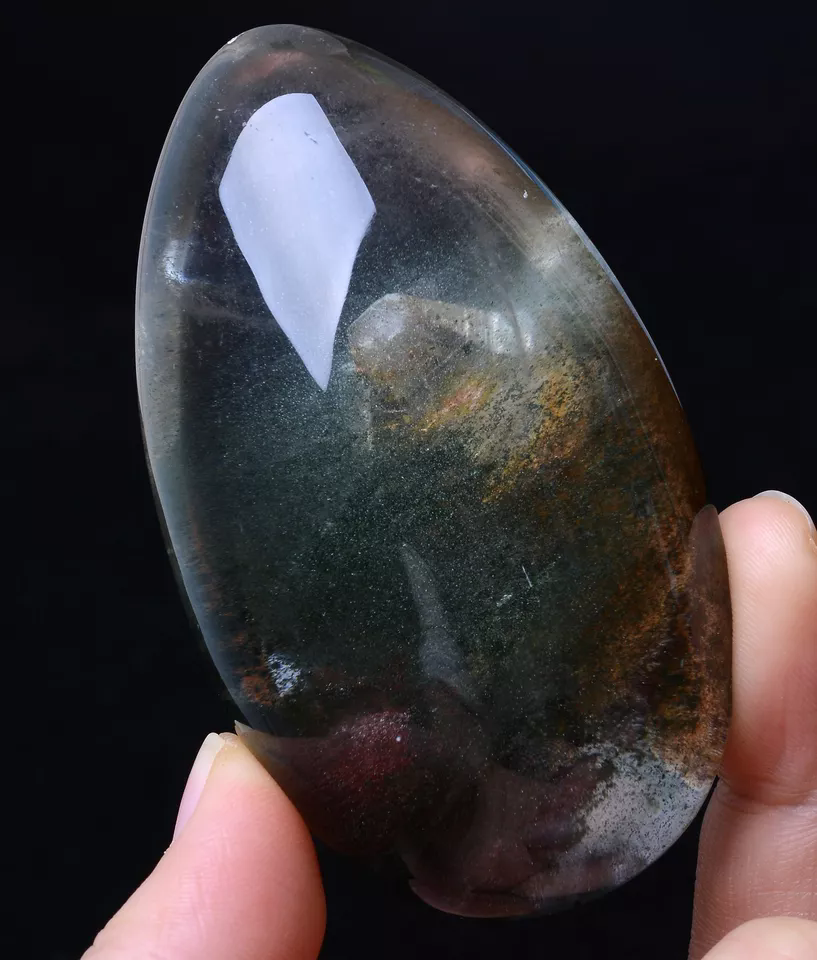 NATURAL GREEN GHOST QUARTZ CRYSTAL "STONE INSIDE STONE" MEN PENDANT  136.75g