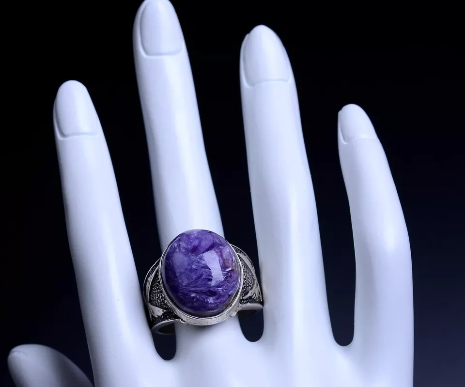 39.60ct Beautiful Genuine Natural PURPLE CHAROITE Crystal Adjustable Woman Ring