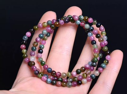 4.5mm Natural Brazil Colorful Tourmaline Crystal Clear Beads Woman Bracelet