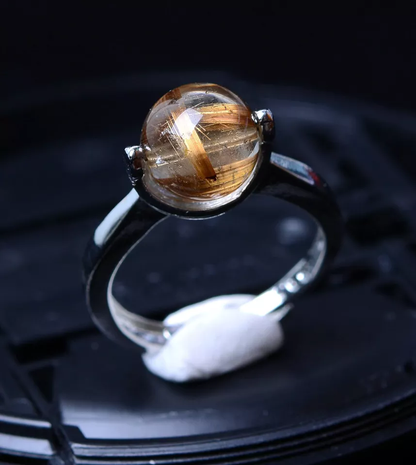 15.7ct Natural Gold Rutilated Quartz Crystal Woman Cure Powerful Ring Adjustable