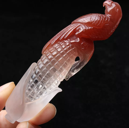 NATURAL GEM RED QUARTZ CRYSTAL CARVED PARROT FURNISHING ARTICLES 57.67g