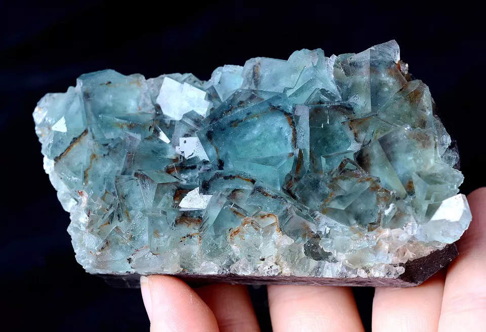 283g New Find Transparent Blue Cube Fluorite Crystal Cluster Mineral Specimen