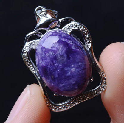 Genuine Natural Purple Charoite Crystal  Gemstone Woman Cure Pendant 28.90ct