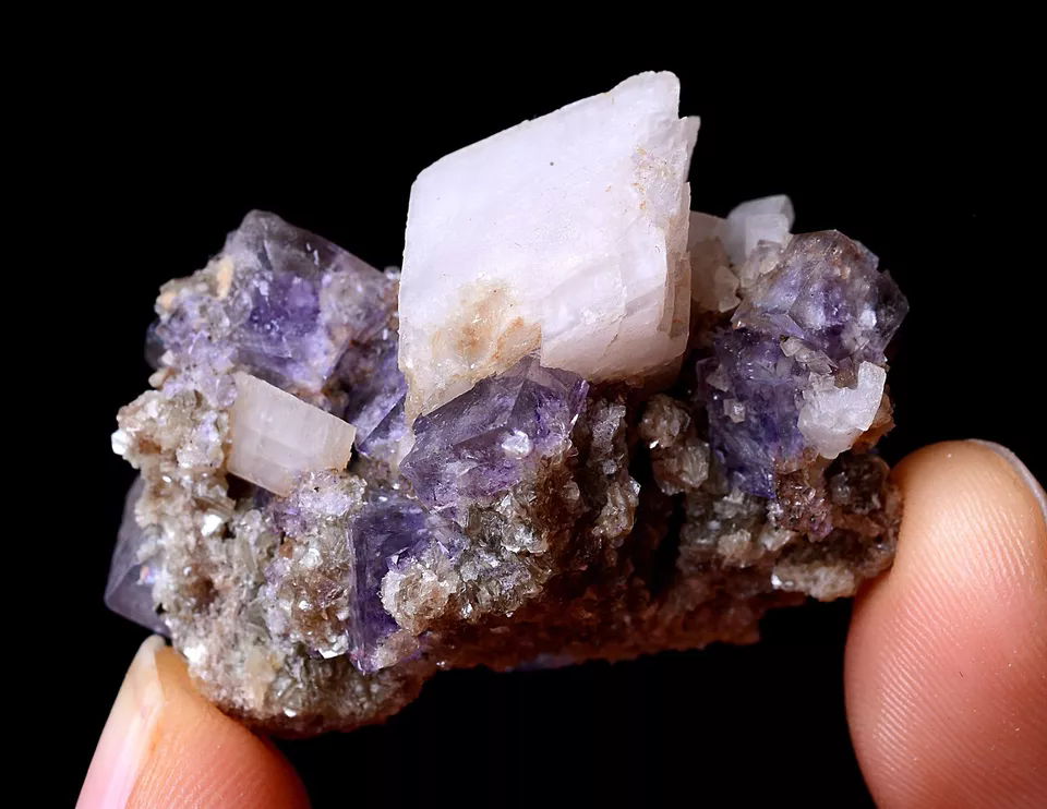 17.07g RARE! NATURAL PURPLE CUBIC FLUORITE & CALCITE SYMBIOTIC MINERAL SPECIMEN