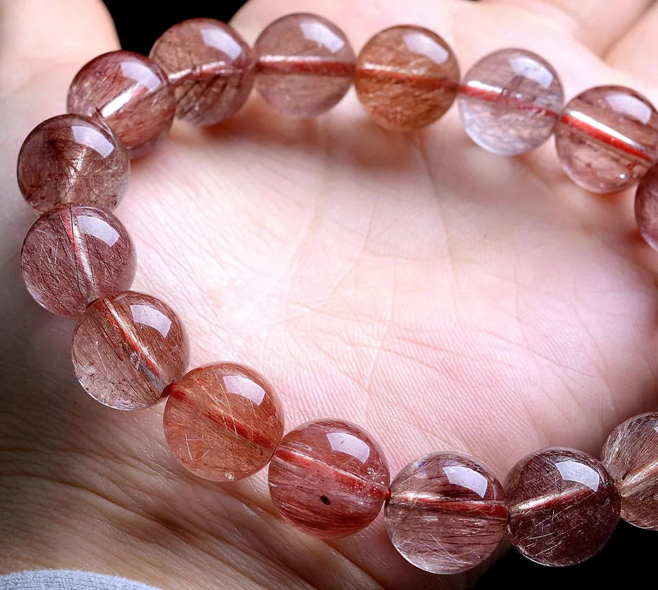 Natural Gold Rutilated Quartz Crystal Woman Cure Powerful Beads Bracelet 13mm