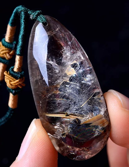 20.56g RARE NATURAL Clear Mica & Gold Hair Rutilated Quartz Crystal Pendant