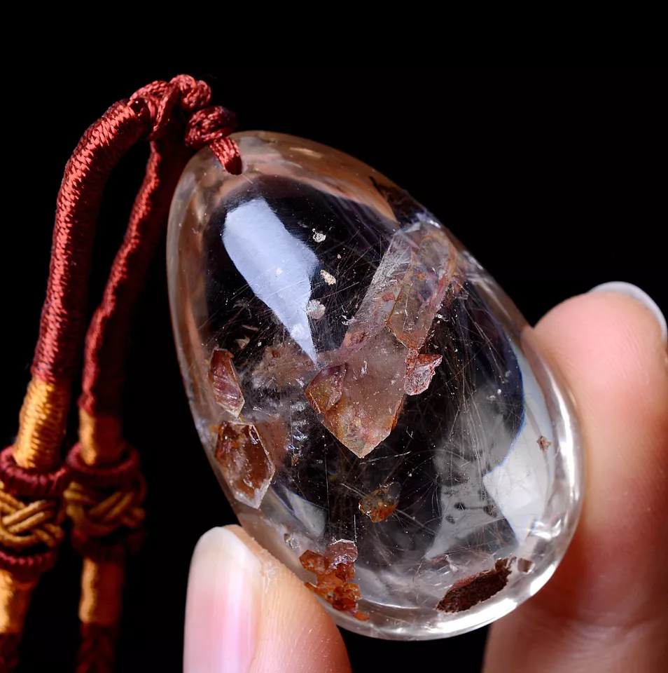 141.7ct Rare Natural Gold Rutilated "Stone Inside Stone"Quartz Crystal Pendant