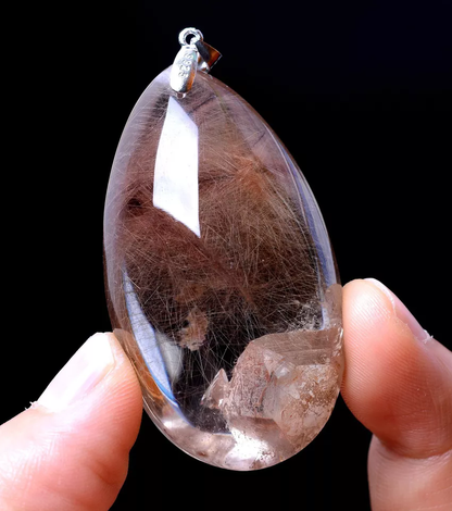 Natural Clear Gold Rutilated "Stone Inside Stone"Quartz Crystal Pendant 33.68g