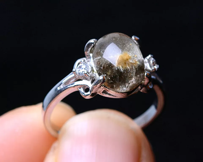 10.4CT Natural Gold Hair Rutilated Quartz Beads Wealth Woman Adjustable Ring