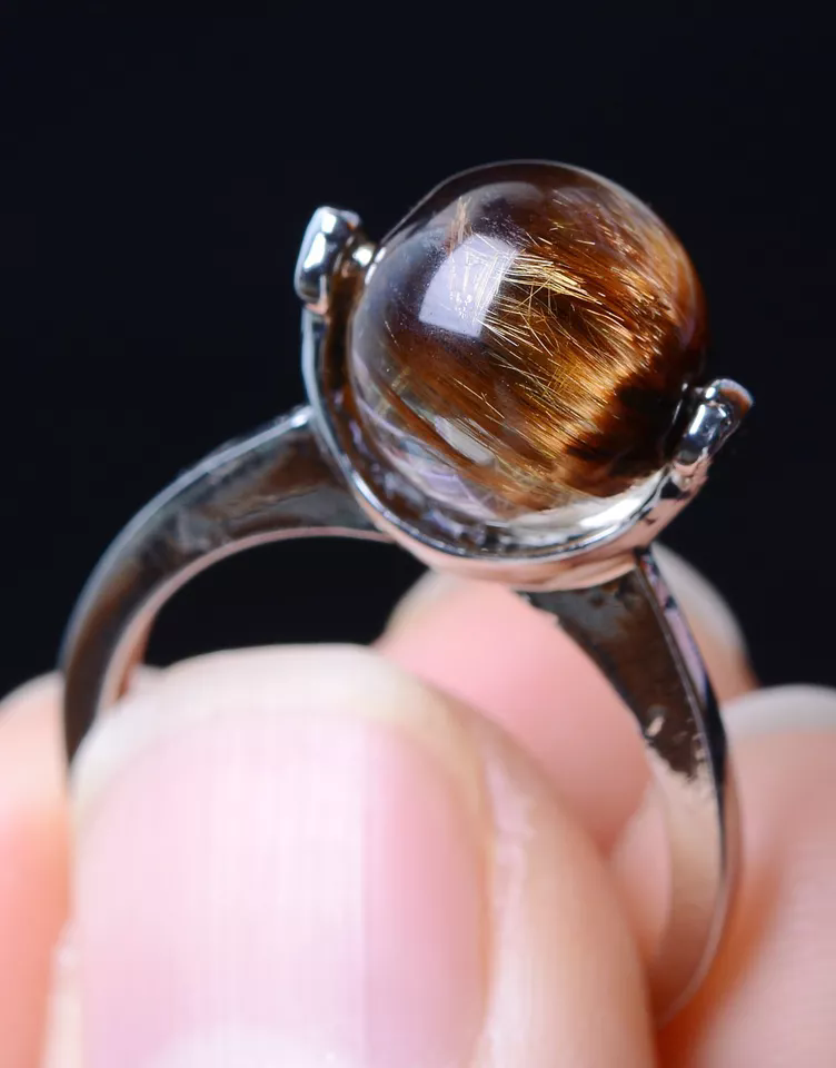 14.35ct Natural Gold Rutilated Quartz Crystal Men And Women Cure Powerful  Ring