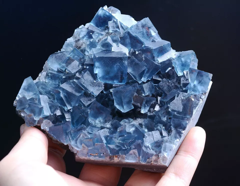 500g Natural Transparent Blue Cube Fluorite CRYSTAL CLUSTER Mineral  Specimen