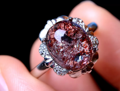 Natural Gem Red Super Seven Quartz Lepidocrocite Women Ring Adjustable  16.95ct