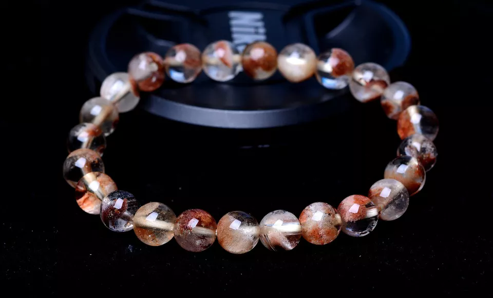 8mm Natural Colorful Red Ghost Phantom Quartz Crystal Cure Woman Bracelet