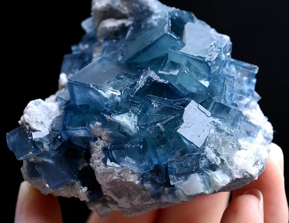 185.0g Natural Transparent Window Blue Cube Fluorite CLUSTER Mineral Specimen