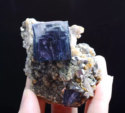 120gNatural Window Purple Fluorite & Arsenopyrite Mineral Specimen/ Yaogangxian