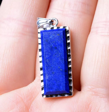 Natural Royal Blue Lapis Lazuli Gems Rectangle Silver Quartz Crystal  21CT