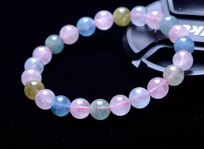 9.1mm Beauty Natural Rare Colorful Morganite Gemstone Clear Beads Bracelet  AAA