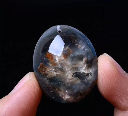 18.22g Natural Clear Green Ghost Phantom Quartz  Crystal Pendant Healing