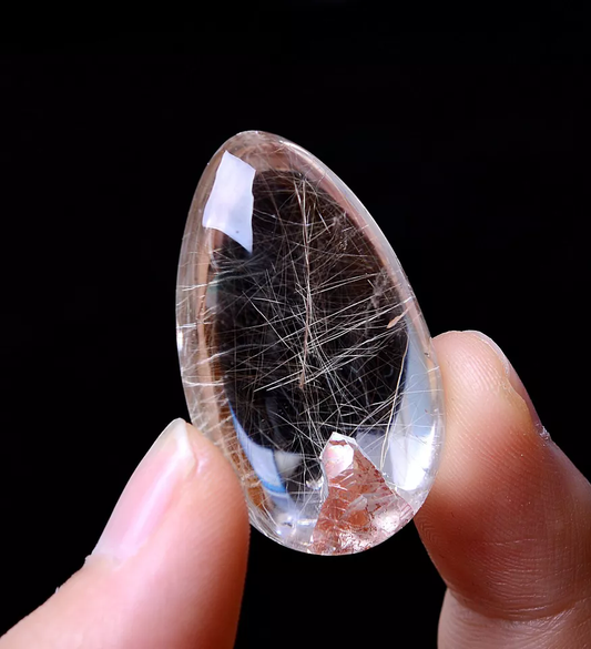 13.84g Natural Clear Gold Rutilated "Stone Inside Stone"Quartz Crystal Pendant