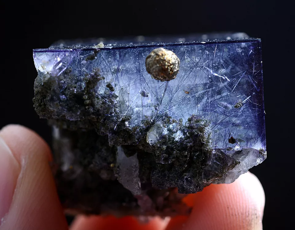 26g Natural Bismuthinite Purple FLUORITE  Pyrite Mineral  Specimen/Yaogang xian