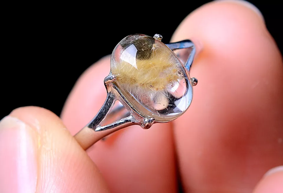 9.40CT Natural Gold Hair Rutilated Quartz Beads Wealth Woman adjustable Ring