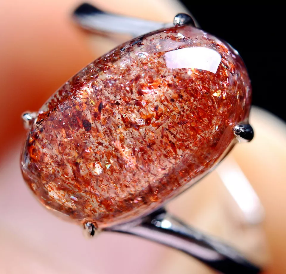 17ct Natural Red Super Seven Quartz Lepidocrocite Fine Silver Ring  Adjustable