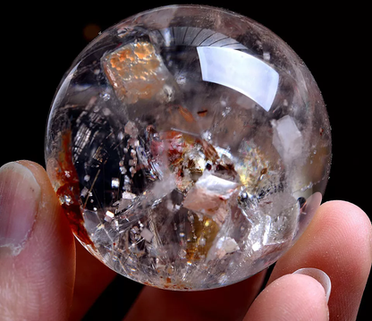 96.5g Natural Rare Clear Quartz Crystal Ball &"Calcite" Symbiotic Specimen