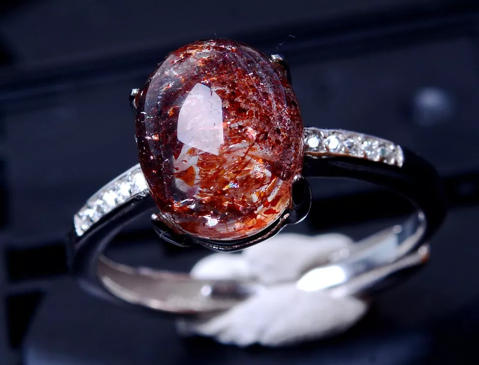 13.25ct Natural Gem Red Super Seven Quartz Lepidocrocite Women Ring Adjustable