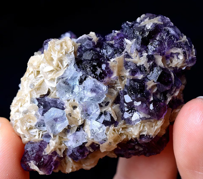 61g RARE PURPLE FLUORITE & CRYSTAL CALCITE MINERAL SPECIMEN /Inner Mongolia