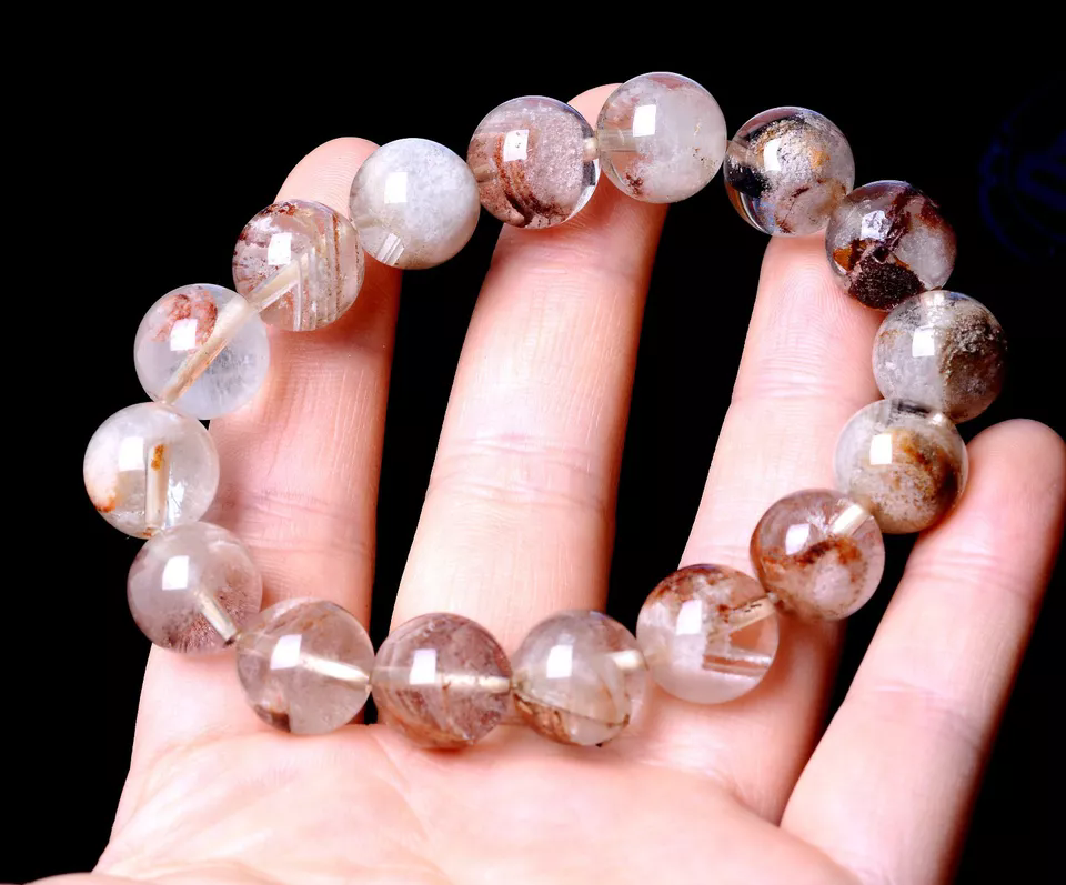 Natural Colorful Ghost Phantom Quartz Crystal Cure Jewelry Men Bracelet 13.5mm